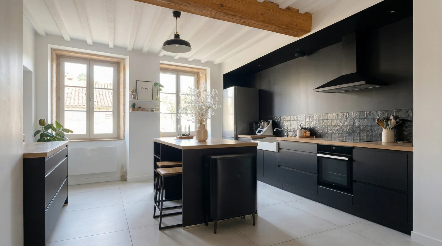 Intérieur résidentiel avec travaux de peinture en cours